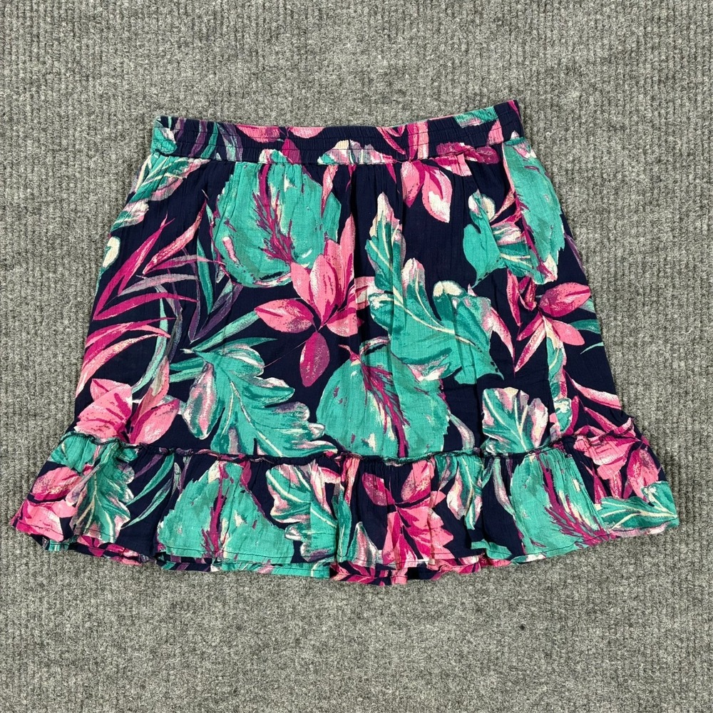 Christian Siriano New York Womens Medium Tropical Floral Ruffle Mini Skirt Pink